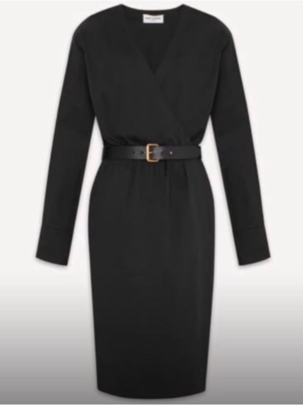 Saint Laurent Black Long-Sleeve Belted Wrap Dress